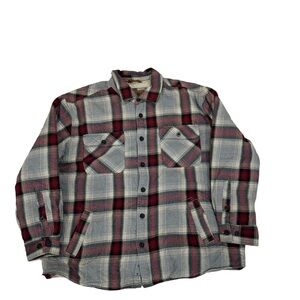 Grey and red flannel fleece line button up shirt jacket Sz XXL